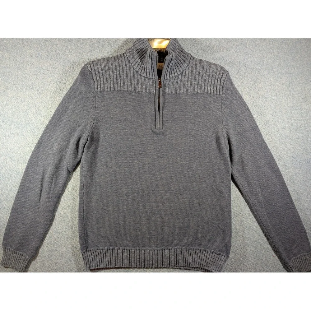 Calvin Klein Sweater Mens Medium Gray Blue Half Zip Mock Neck Cotton Blend Knit